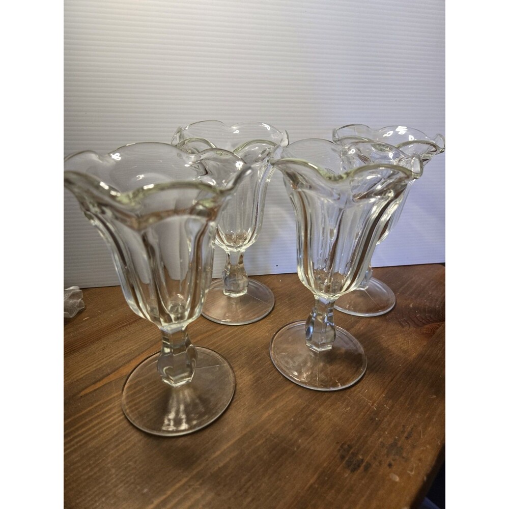 Set of 4 Indiana Glass Vintage Footed Stemmed with Flared Ruffled Rim